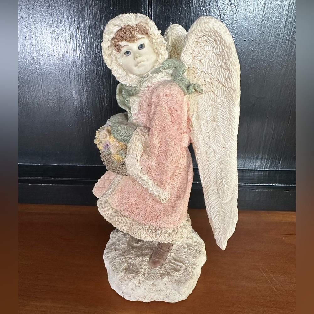Angels Collection-Winter Angel, 7” tall, holding flower bskt very good condition